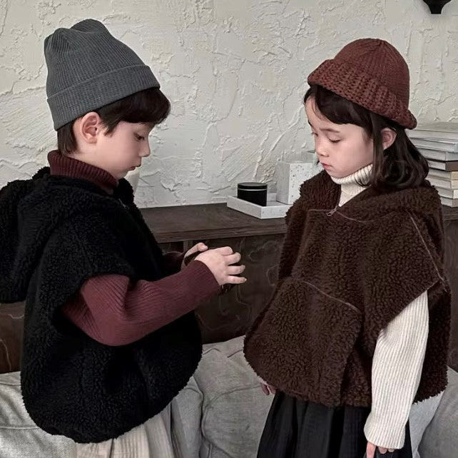 Teddy Sleeveless Vest Hoodie (Chocolate)